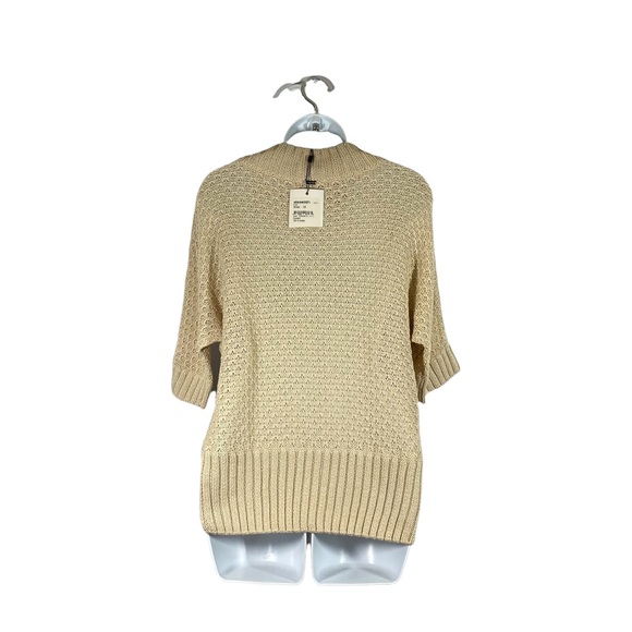 St. John Mock Neck Short Sleeve Chunky Cable Knit 100% Cotton Sweater Medium - Picture 6 of 10